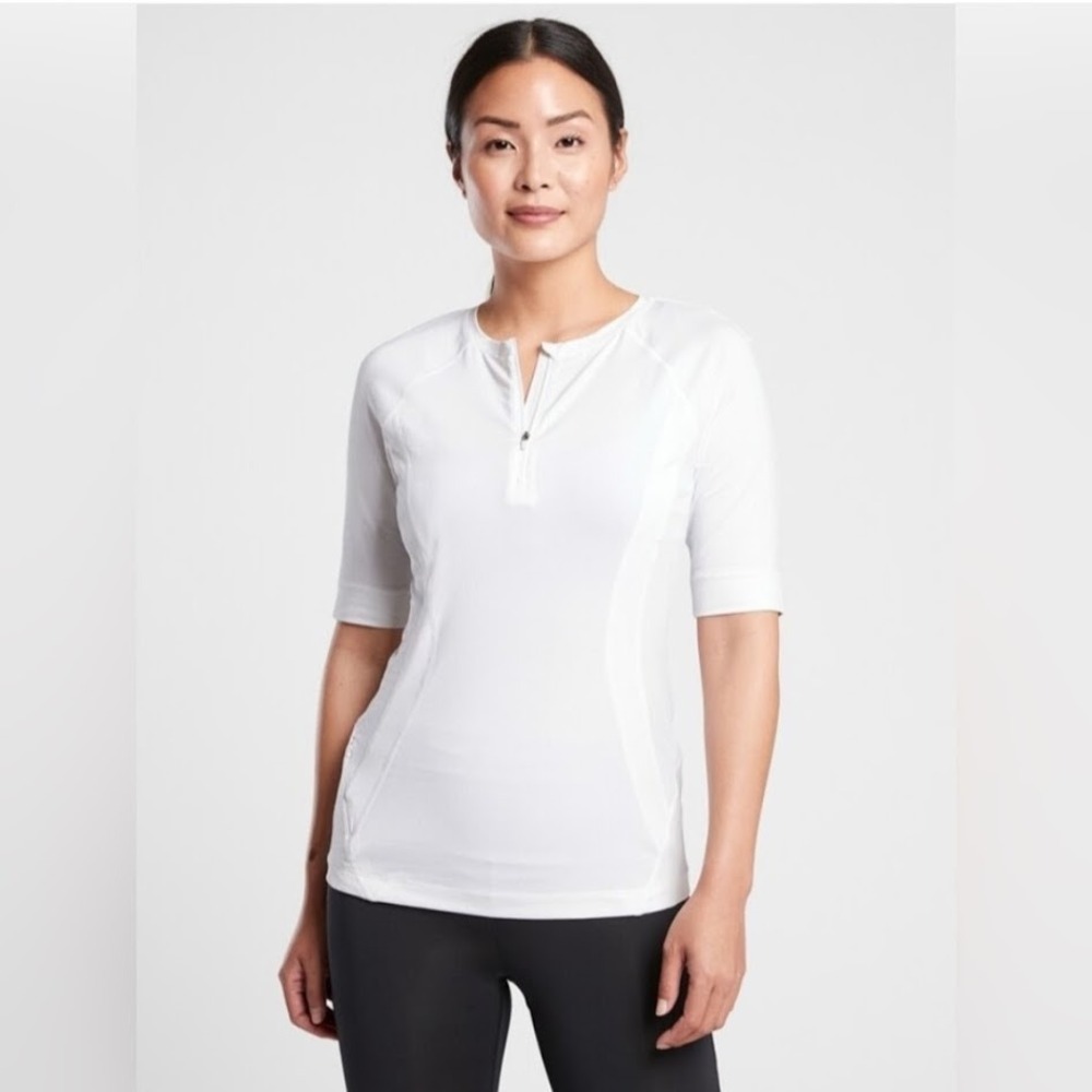Athleta Pacifica Illume UPF Fitted 1/4 Zip Tee Shirt‎ White Plus Size 1X Outdoor